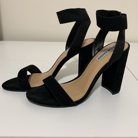 BNWOB Steve Madden Celebrate Suede Elastic Strap Sandals 9.5 Black - Picture 6 of 11